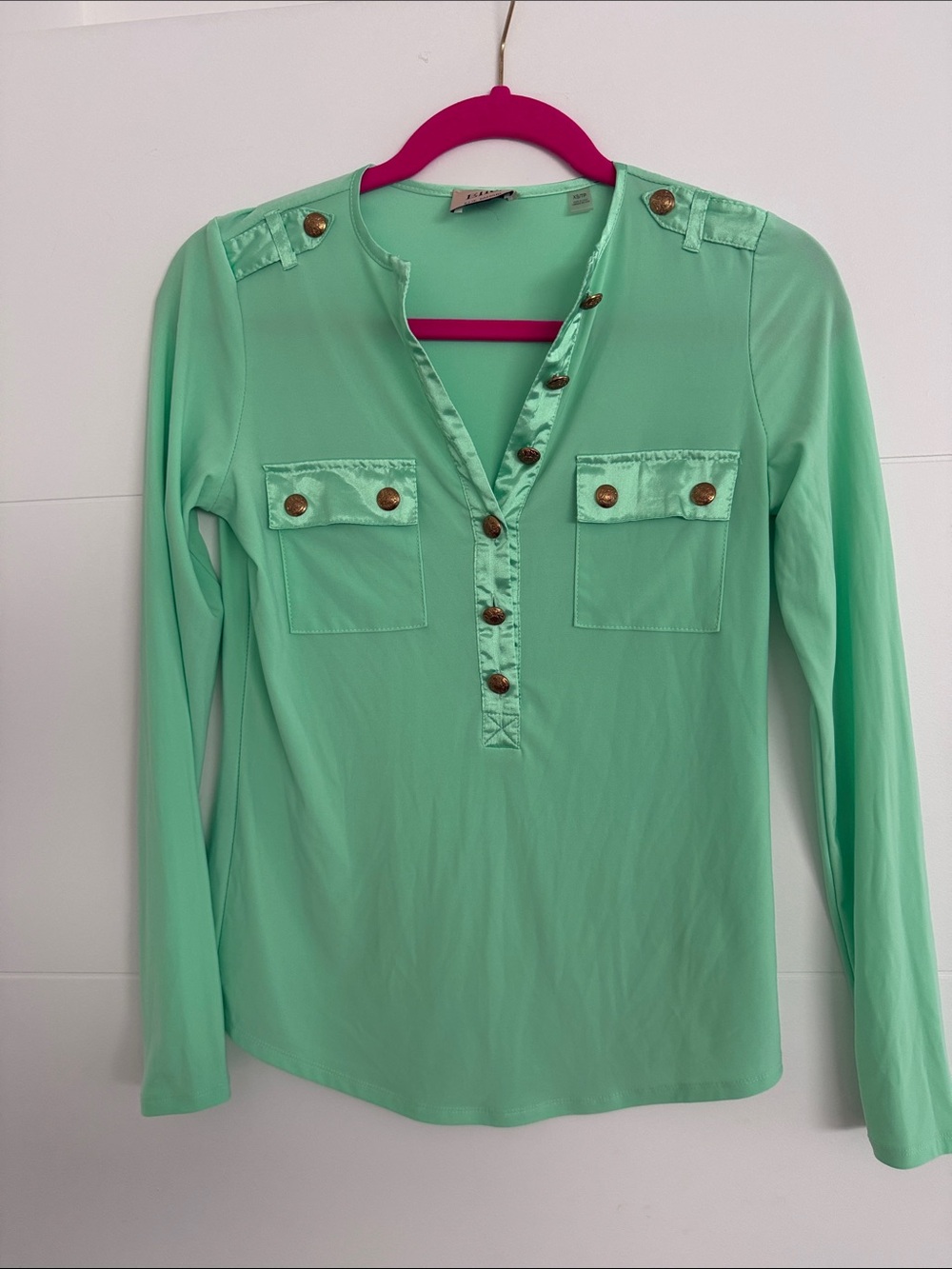 Elle Mint Green Long Sleeve Buttoned Utility Top
